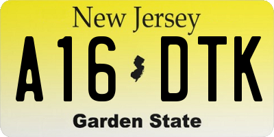 NJ license plate A16DTK