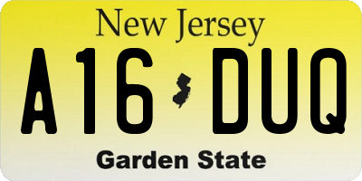 NJ license plate A16DUQ