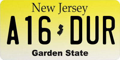 NJ license plate A16DUR