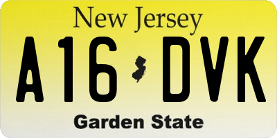NJ license plate A16DVK