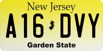 NJ license plate A16DVY