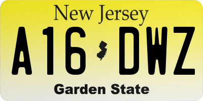NJ license plate A16DWZ