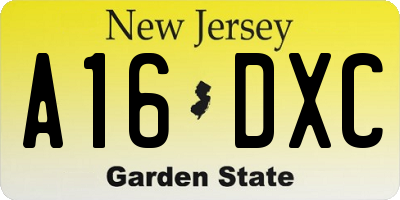 NJ license plate A16DXC