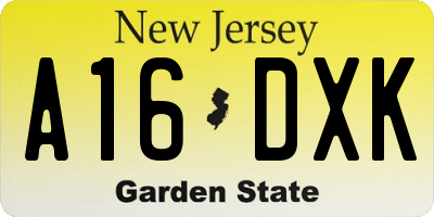 NJ license plate A16DXK