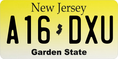 NJ license plate A16DXU