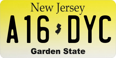 NJ license plate A16DYC