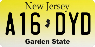 NJ license plate A16DYD