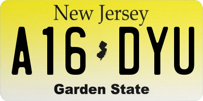NJ license plate A16DYU