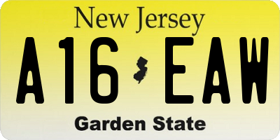 NJ license plate A16EAW