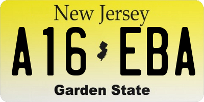 NJ license plate A16EBA