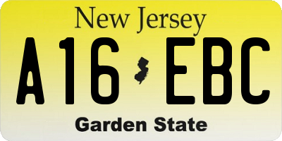 NJ license plate A16EBC