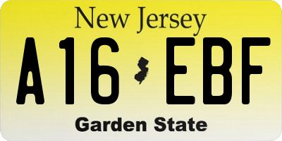 NJ license plate A16EBF