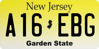NJ license plate A16EBG