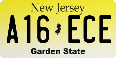 NJ license plate A16ECE