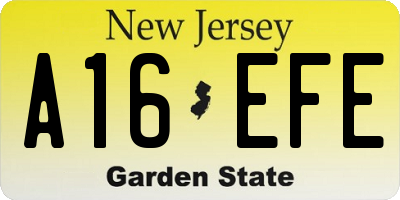 NJ license plate A16EFE
