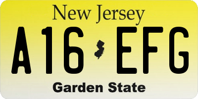 NJ license plate A16EFG