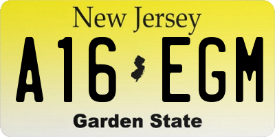 NJ license plate A16EGM