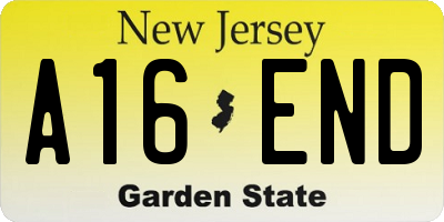 NJ license plate A16END