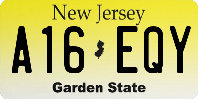 NJ license plate A16EQY