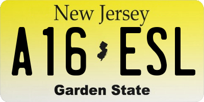 NJ license plate A16ESL