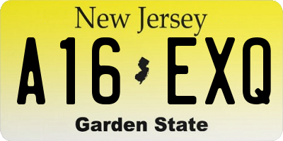 NJ license plate A16EXQ