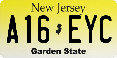NJ license plate A16EYC