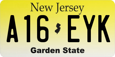 NJ license plate A16EYK