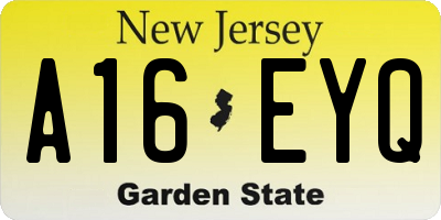 NJ license plate A16EYQ