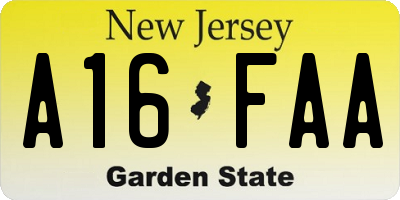 NJ license plate A16FAA