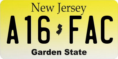 NJ license plate A16FAC
