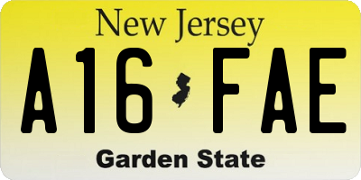NJ license plate A16FAE