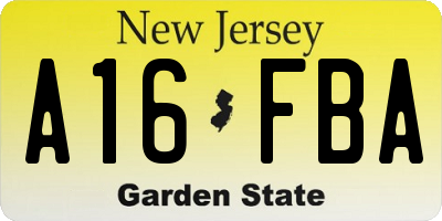 NJ license plate A16FBA