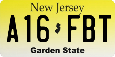 NJ license plate A16FBT