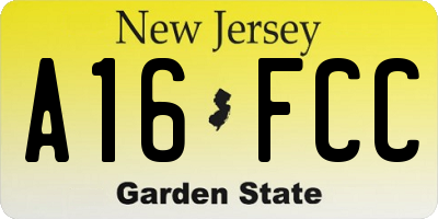 NJ license plate A16FCC