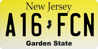NJ license plate A16FCN