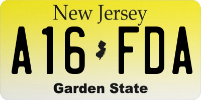 NJ license plate A16FDA