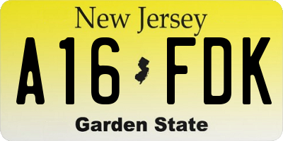 NJ license plate A16FDK