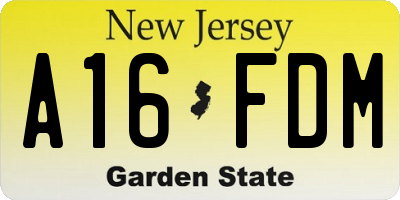 NJ license plate A16FDM