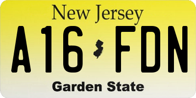 NJ license plate A16FDN