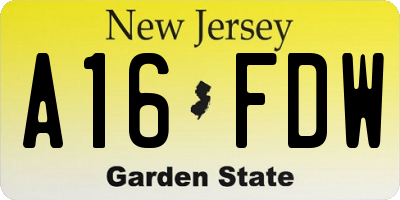NJ license plate A16FDW