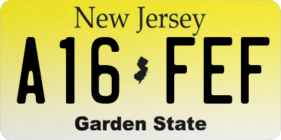 NJ license plate A16FEF