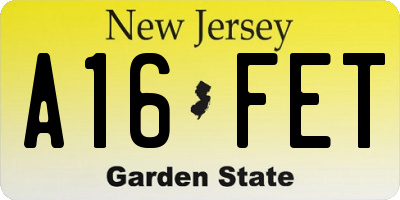 NJ license plate A16FET