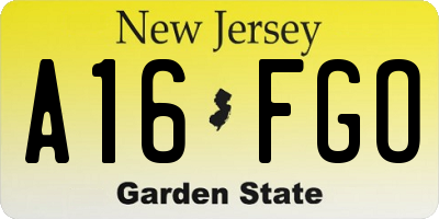 NJ license plate A16FGO