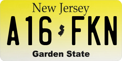 NJ license plate A16FKN