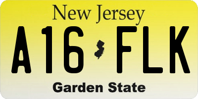 NJ license plate A16FLK