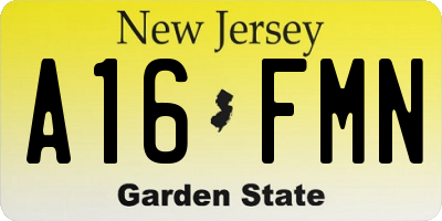 NJ license plate A16FMN