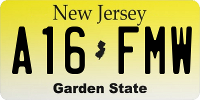 NJ license plate A16FMW