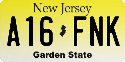 NJ license plate A16FNK