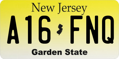 NJ license plate A16FNQ