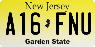 NJ license plate A16FNU